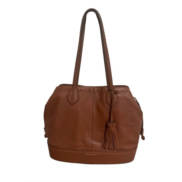 Cole Haan Alessa Drawstring Tote w/ Tassel Woodbury Tan Brown Purse Shoulder Bag - Picture 1 of 9